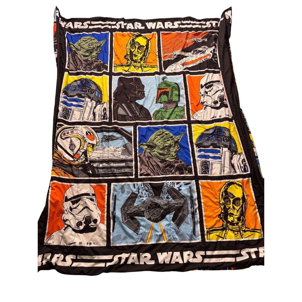 Star Wars Lucasfilm Reversible Comforter Grid Yoda Darth Vader Boba Fett Full